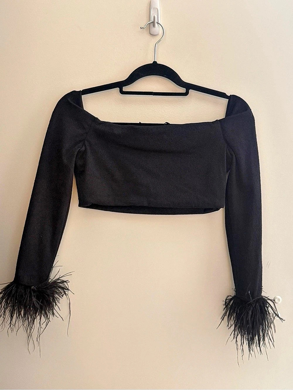 PatBO Feather Cuff Crop Top